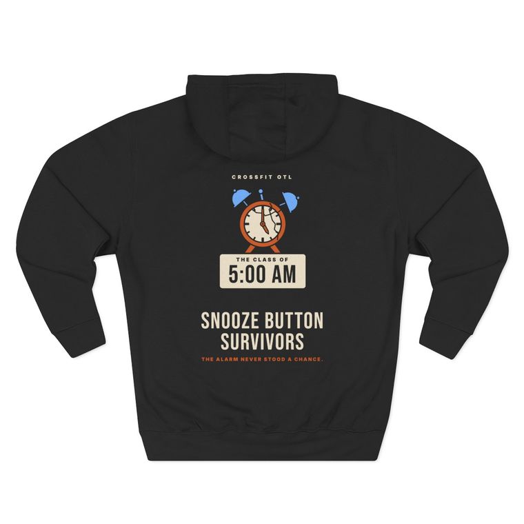Snooze Button Survivors hoodie, back view