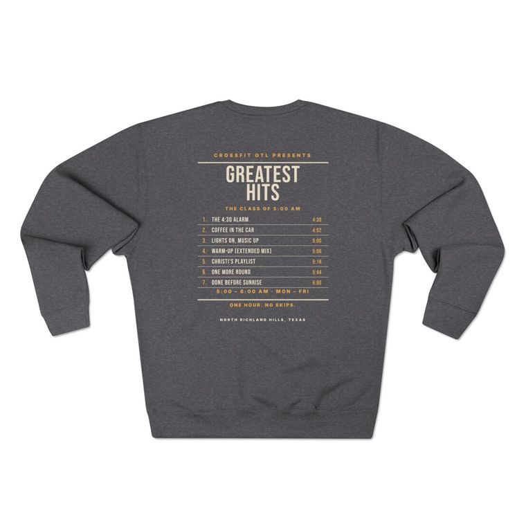 Greatest Hits (Track List) crewneck, back view
