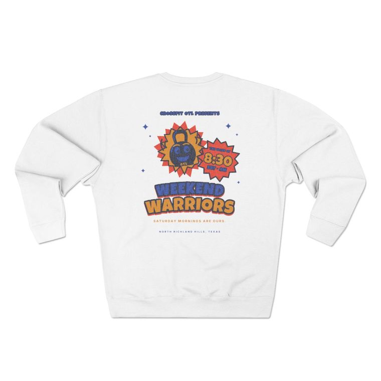 Weekend Warriors crewneck, back view