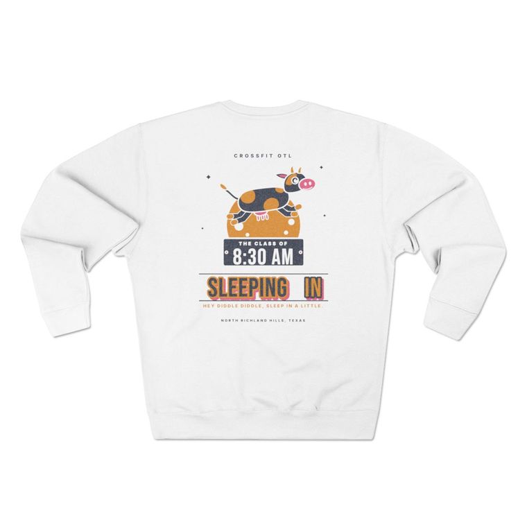 Sleeping In crewneck, back view